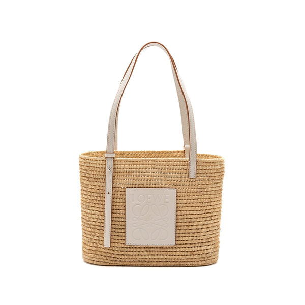 LOEWE SMALL SQUARE BASKET BAG RAFFIA/CALFSKIN WHITE SHW
