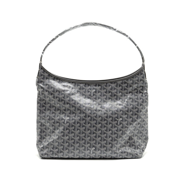 GOYARD BOHEME HOBO PM BAG GOYARDINE CANVAS/CALFSKIN GRIS SHW