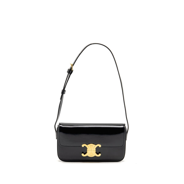 CELINE TRIOMPHE SHOULDER BAG SHINY CALFSKIN BLACK GHW