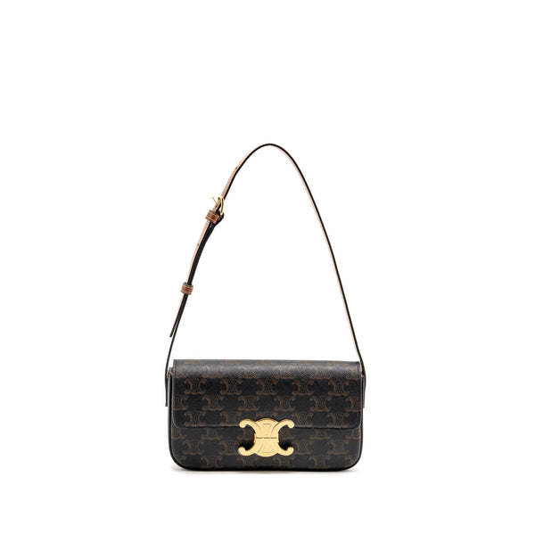 CELINE TRIOMPHE SHOULDER BAG CLAUDE CANVAS TAN GHW