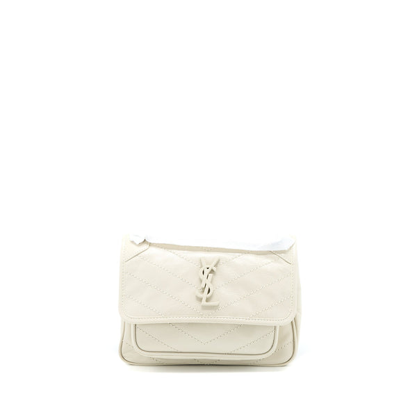 SAINT LAURENT NIKI BABY CHAIN BAG IN CRINKLED CALFSKIN BLANC SHW