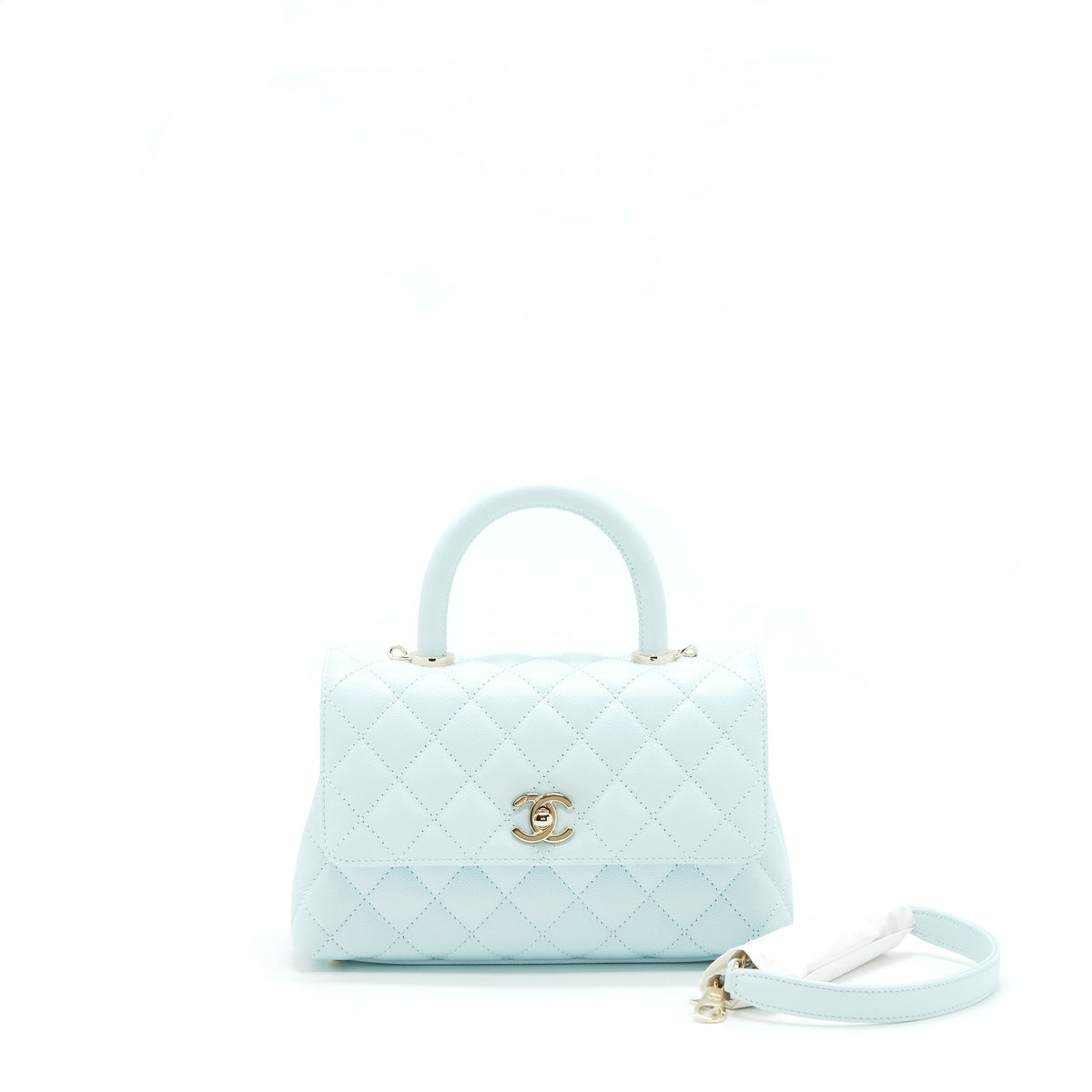 CHANEL 21K BABY BLUE COCO HANDLE SMALL (OLD MINI) 24CM LGHW (MICROCHIP)