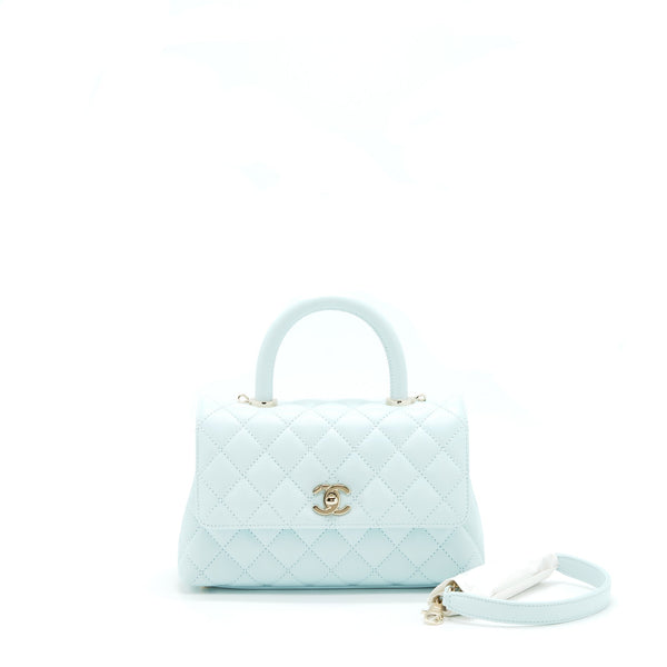 CHANEL 21K BABY BLUE COCO HANDLE SMALL (OLD MINI) 24CM LGHW (MICROCHIP)