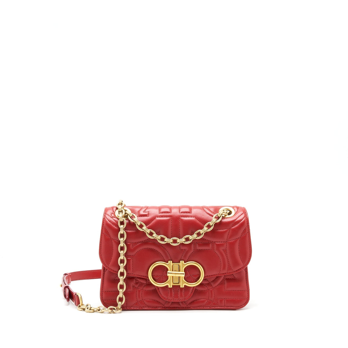 SALVATORE FERRAGAMO GANCINI FLAP BAG CALFSKIN RED GHW