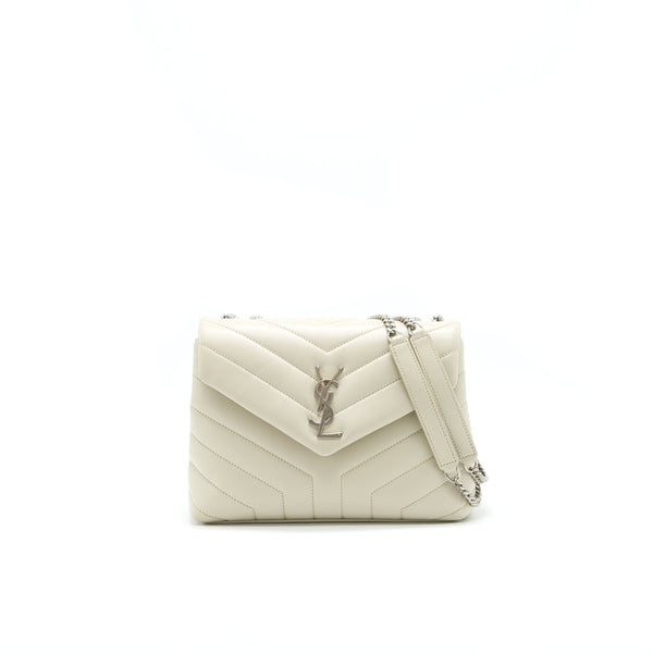 SAINT LAURENT LOU LOU SMALL QUILTED Y LEATHER SHOULDER BAG IN WHITE