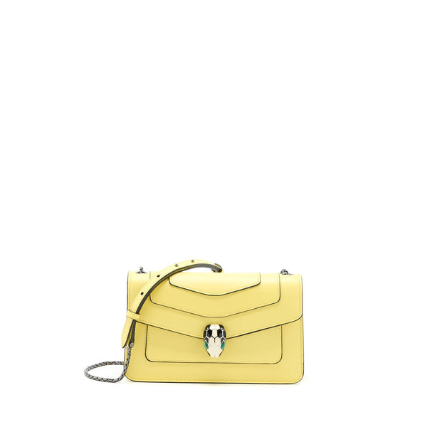 BVLGARI SERPENTI FOREVER CROSSBODY BAG CALFSKIN YELLOW WITH BLACK HARDWARE