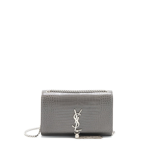 SAINT LAURENT KATE BAG CROC EMBOSSED-CALFSKIN GREY SHW
