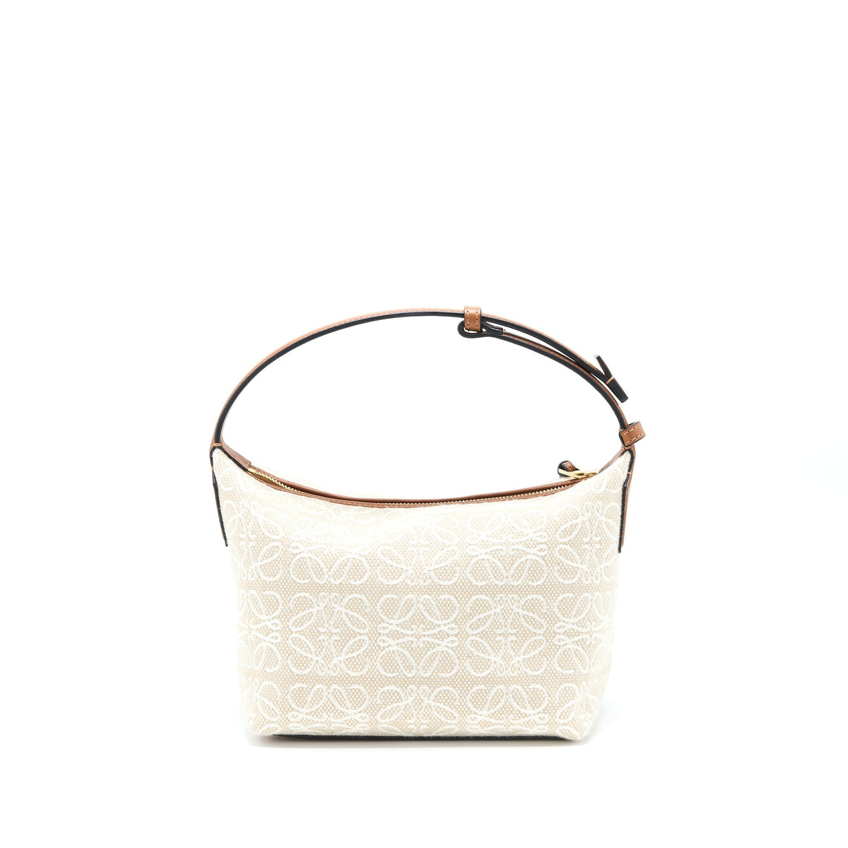 LOEWE SMALL CUBI BAG IN ANAGRAM JACQUARD/CALFSKIN ECRU/TAN GHW