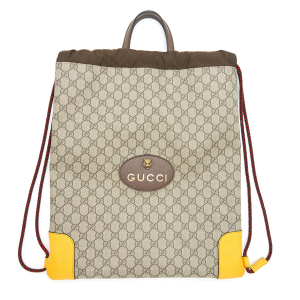 GUCCI DRAWSTRING BACKPACK GG SUPREME BEIGE/YELLOW GHW