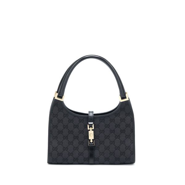 GUCCI VINTAGE JACKIE BAG GG PRINTED CANVAS BLACK GHW