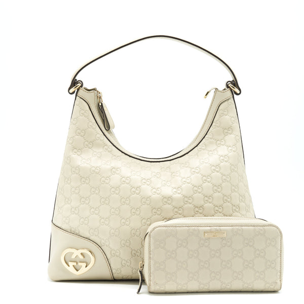 GUCCI VINTAGE SHOULDER BAG WHITE/EXTRA WALLET