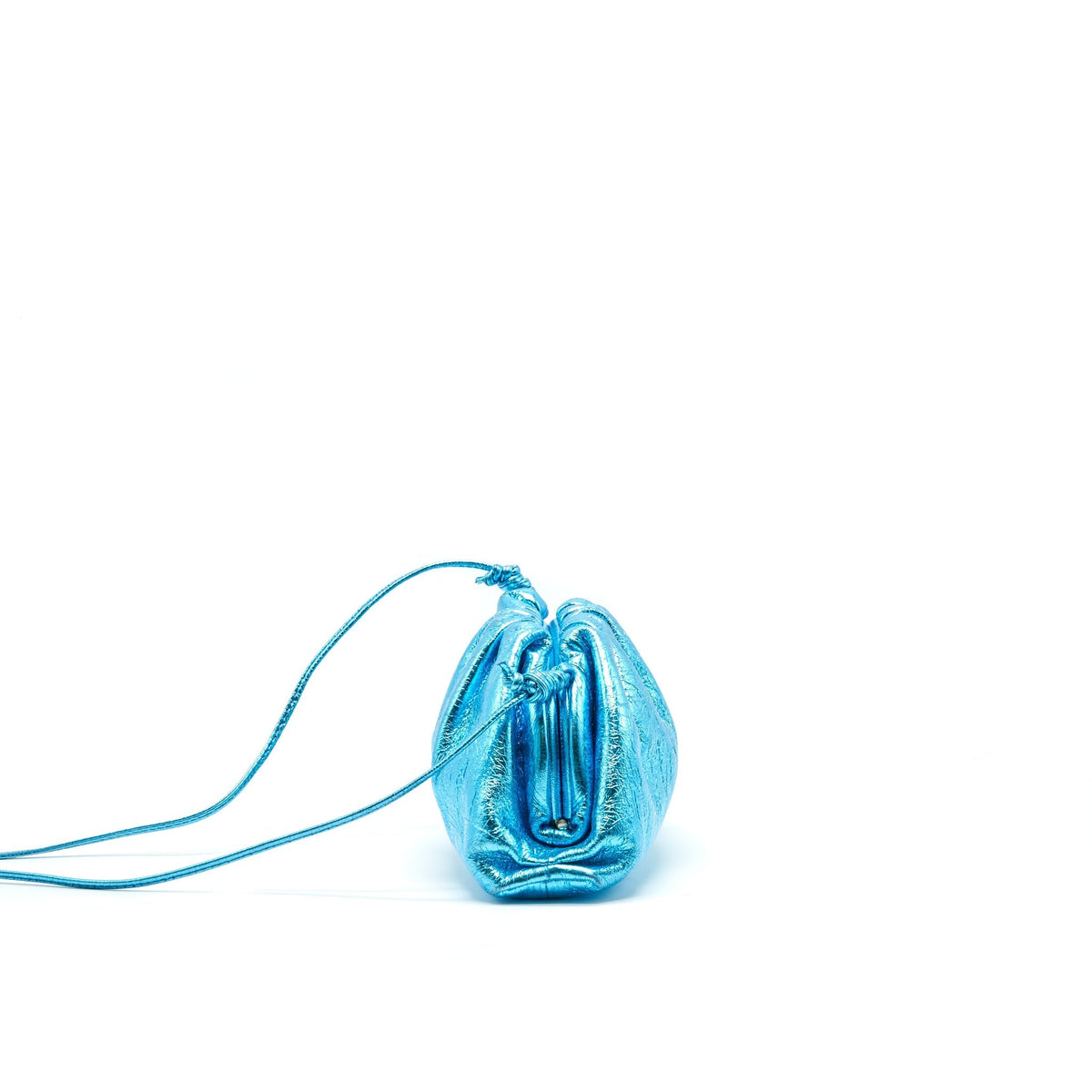 BOTTEGA VENETA MINI POUCH METALLIC BLUE