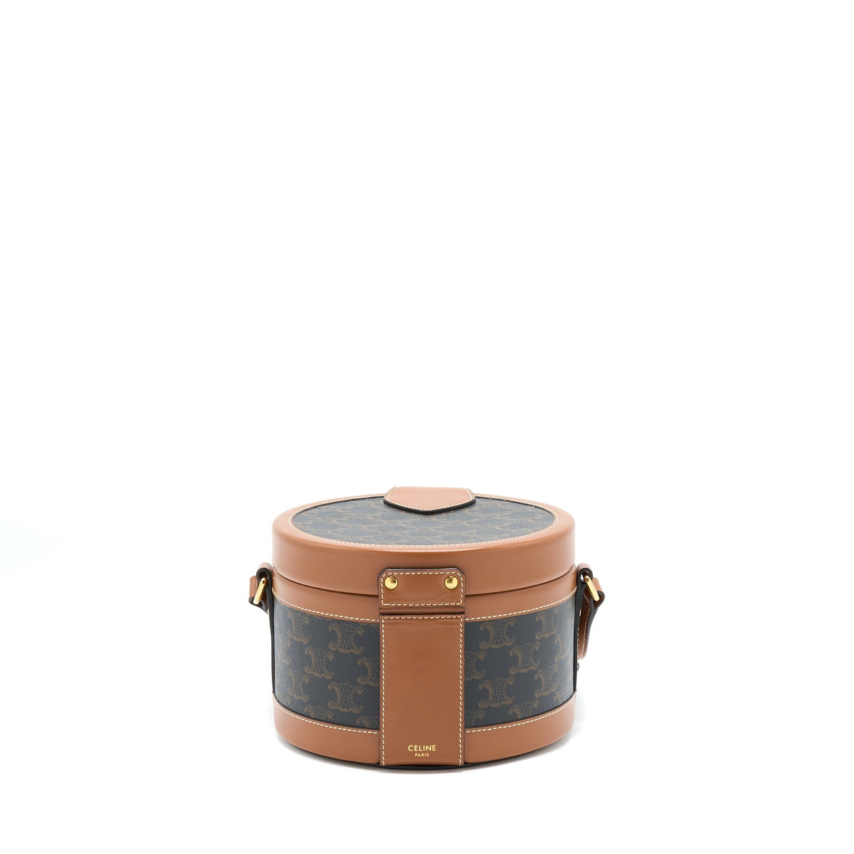 CELINE MEDIUM TAMBOUR BAG TRIOMPHE CANVAS AND CALFSKIN TAN GHW