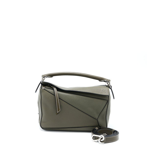 LOEWE SMALL PUZZLE BAG GRAINED CALFSKIN DARK KHAKI GREEN SHW