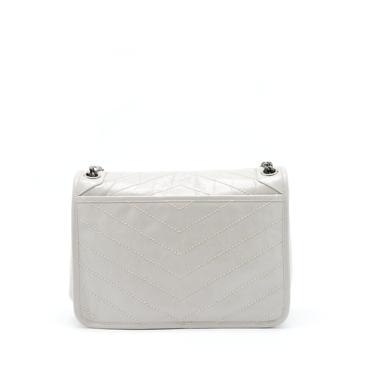 SAINT LAURENT MEDIUM NIKI BAG CALFSKIN LIGHT GREY WITH RUTHENIUM HARDWARE
