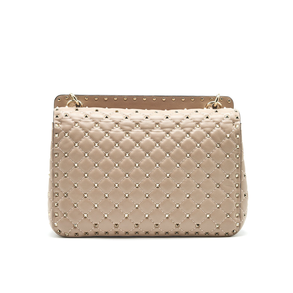 VALENTINO GARAVANI LARGE ROCKSTUD SPIKE SHOULDER BAG BEIGE LGHW