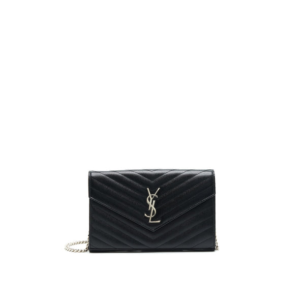 SAINT LAURENT ENVELOPE MONOGRAM WALLET ON CHAIN IN SHW