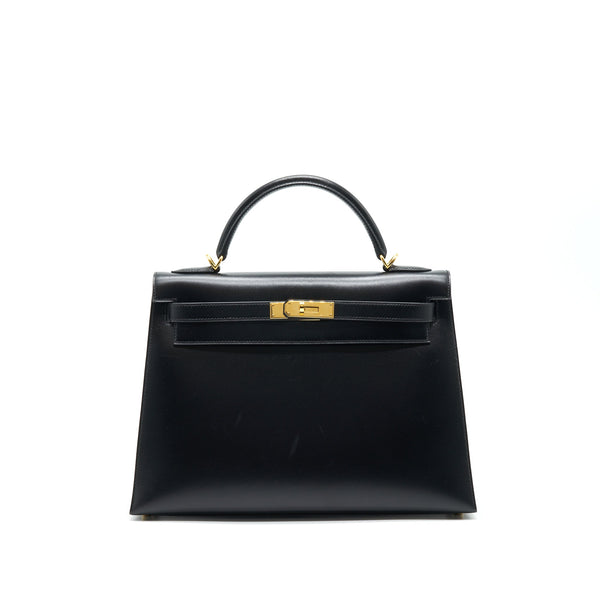 HERMES KELLY32 BOX LEATHER BLACK GHW (SHOULDER STAP MISSING)
