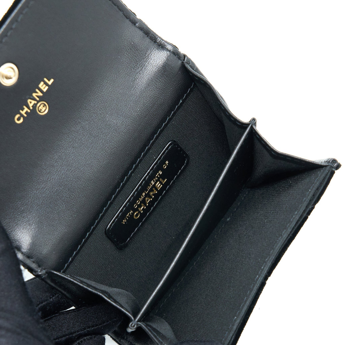 CHANEL FLAP CARD HOLDER GIANT CC LOGO VELVET BLACK LGHW