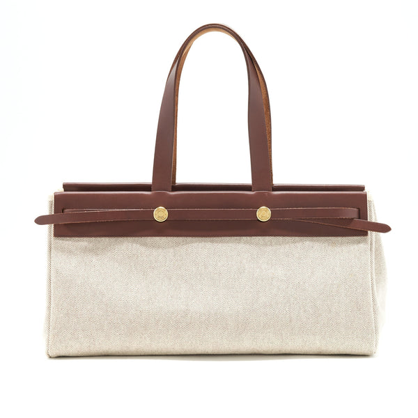 HERMES VINTAGE CANVAS SHOULDER BAG GHW WITH EXCHANGE POCKET