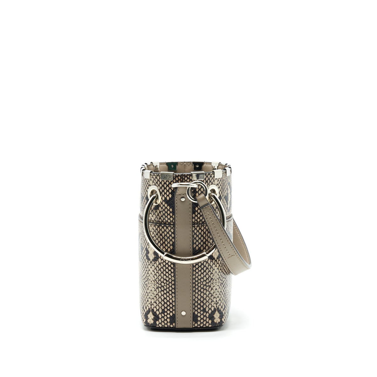 CHLOE ROY MINI BUCKET BAG SILVER TONE