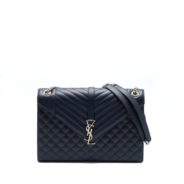 SAINT LAURENT ENVELOP SHOULDER BAG CALFSKIN NAVY SHW