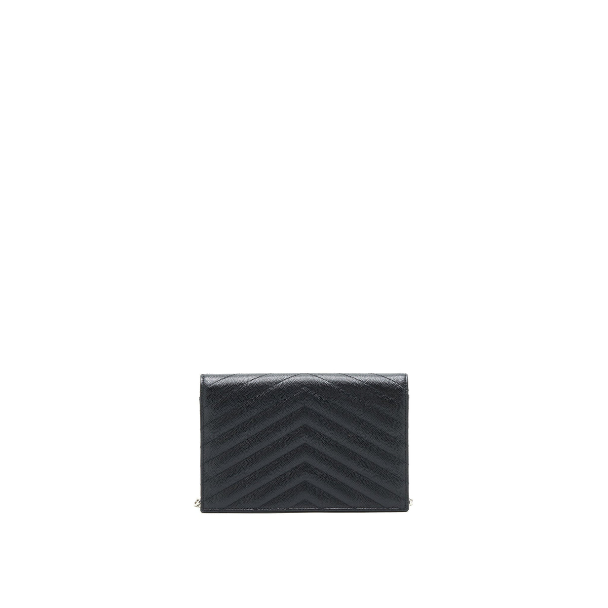 SAINT LAURENT GRAINED CALFSKIN ENVELOPE WALLET ON CHAIN BLACK SHW