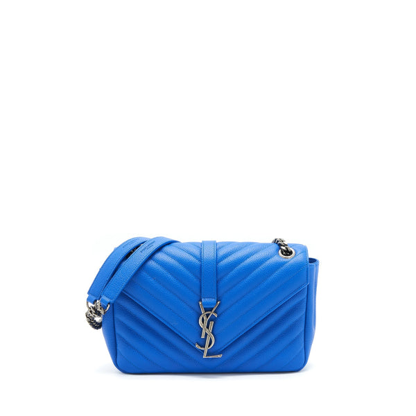 SAINT LAURENT MINI COLLEGE BAG GRAINED CALFSKIN BLUE RUTHENIUM HARDWARE
