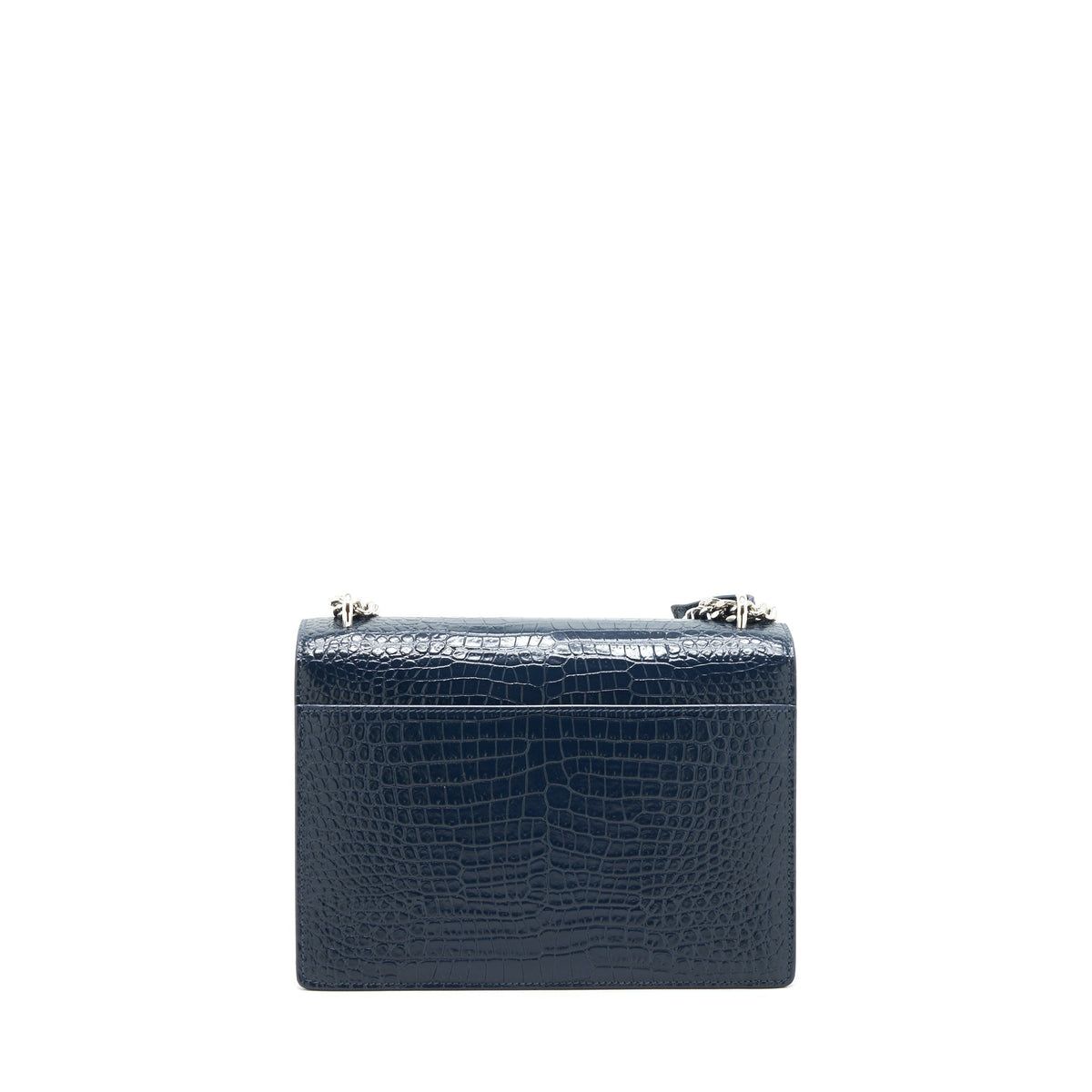 SAINT LAURENT MEDIUM SUNSET BAG CROC EMBOSSED CALFSKIN DARK BLUE SHW