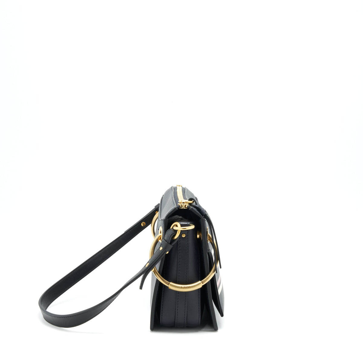 CHLOE LOGO PRINT SHOULDER BAG NAVY GHW