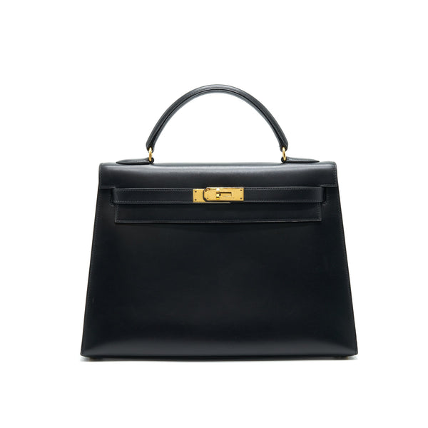 HERMES VINTAGE KELLY 32 BOX LEATHER BLACK GHW (STRAP MISSING)