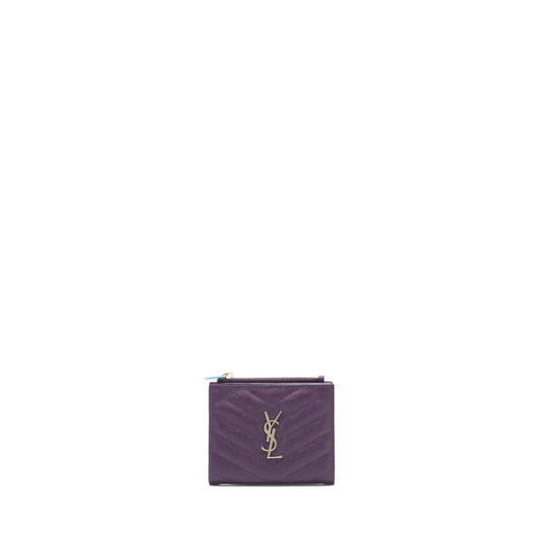 SAINT LAURENT QUILTED MONOGRAM BI-FOLD WALLET DARK PURPLE SHW