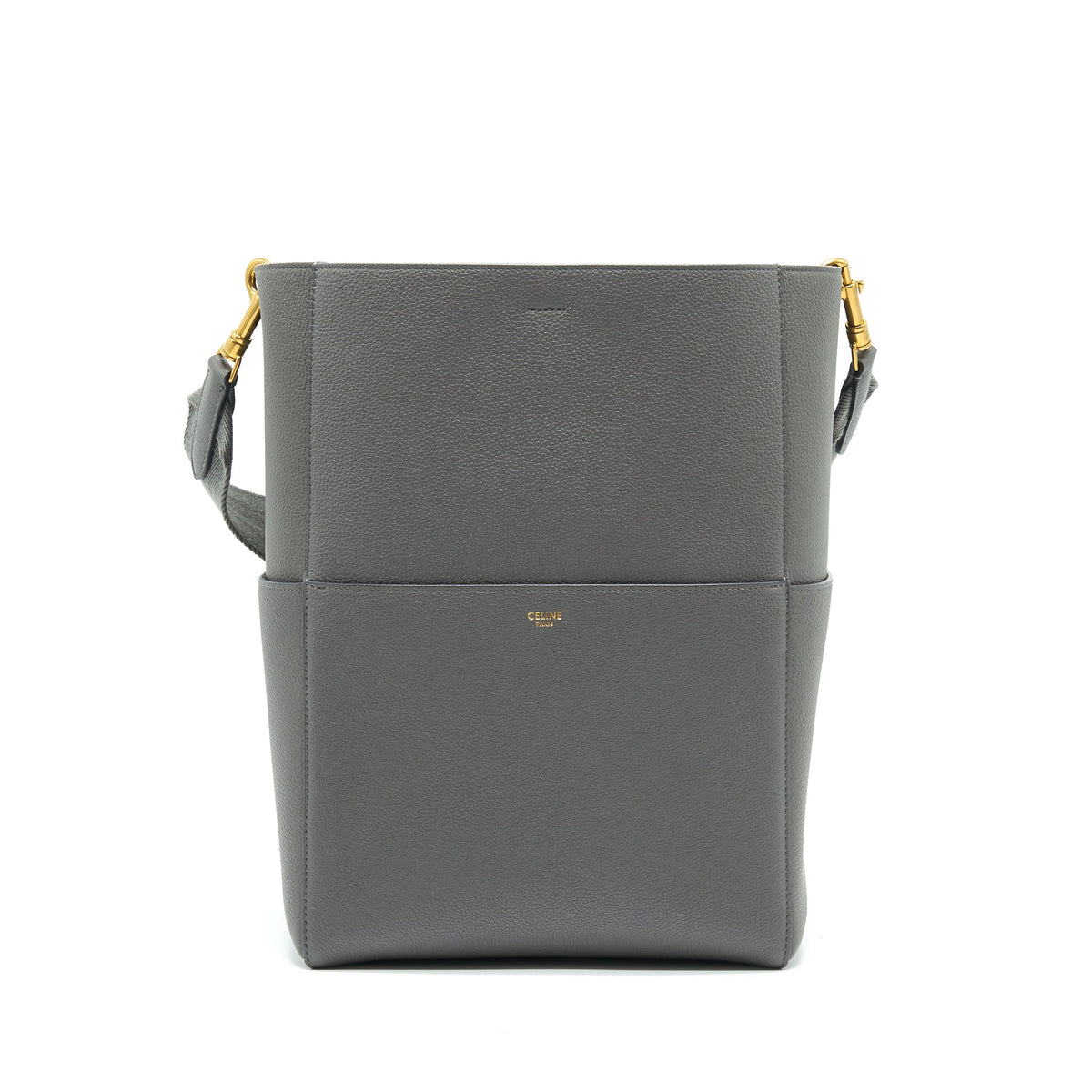 CELINE SANGLE BUCKET BAG DARK GREY WITH BLACK STITCHING