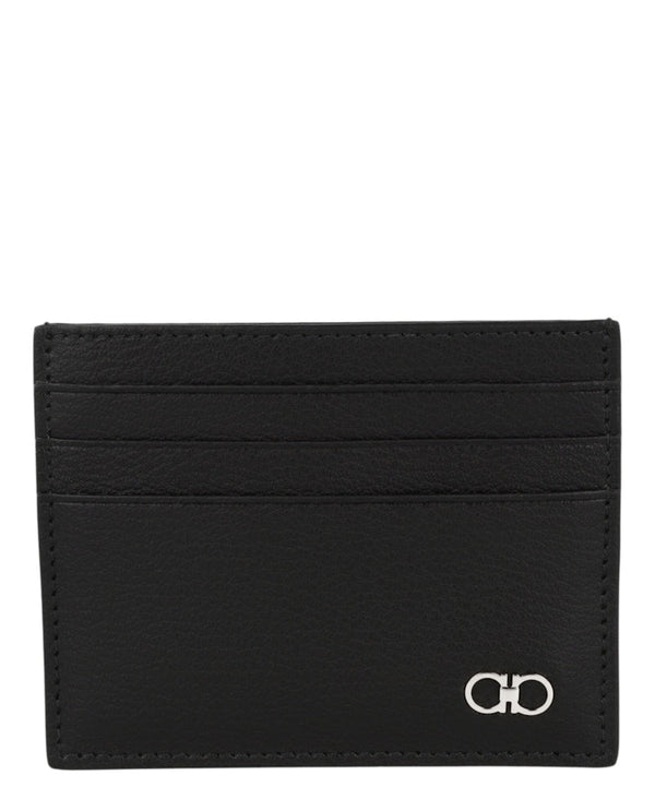 Gancini Leather Card Holder Black