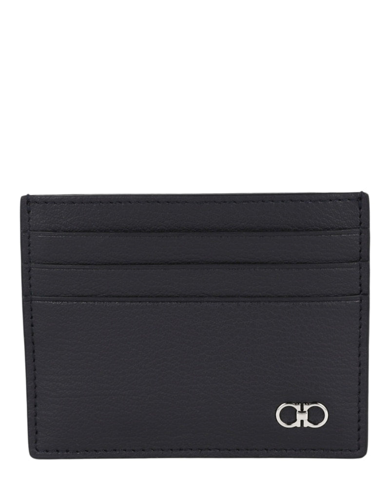 Gancini Leather Card Holder Blue