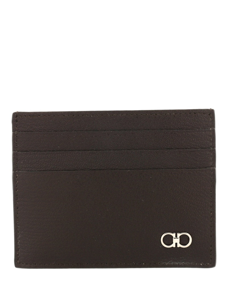 Textured Gancini Card Holder Brown