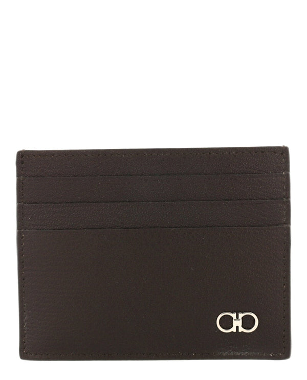 Textured Gancini Card Holder Brown
