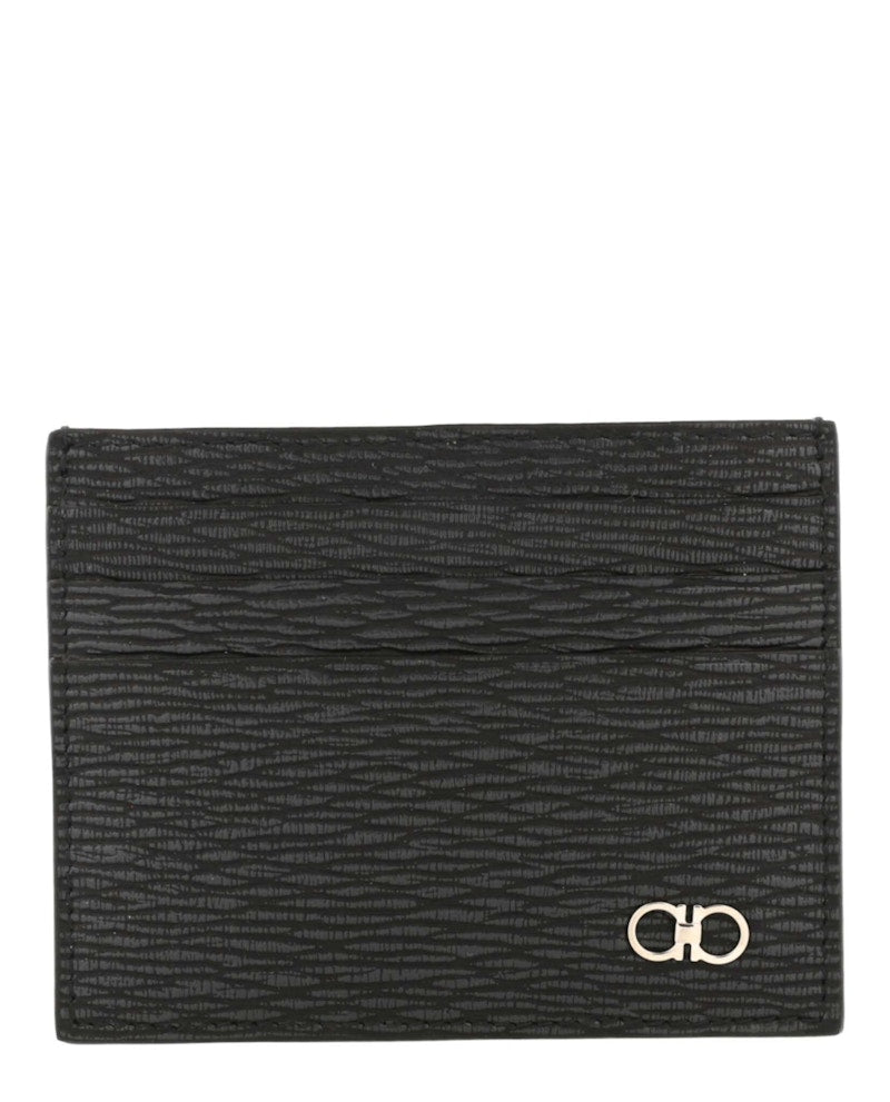 Textured Gancini Card Holder Dark Grey