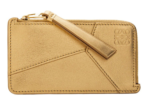 Puzzle Coin Cardholder in Metallic Calfskin Gold/Oak