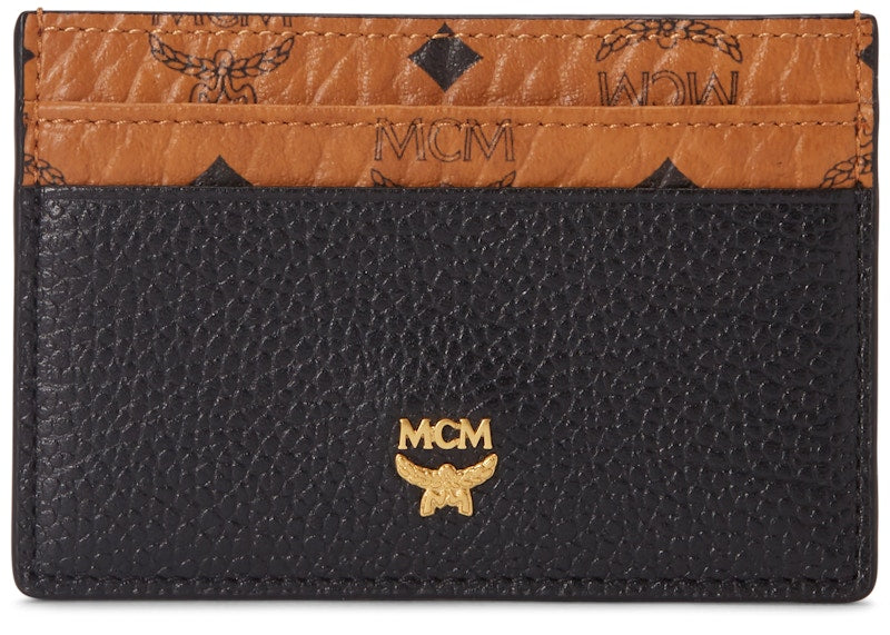 Corina Card Case Visetos Black Leather Block Mini Cognac