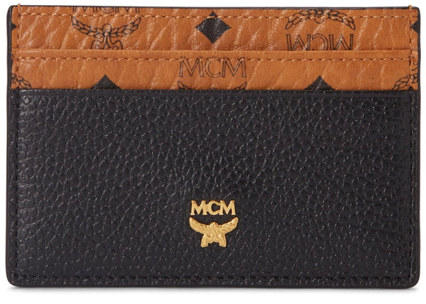Corina Card Case Visetos Black Leather Block Mini Cognac