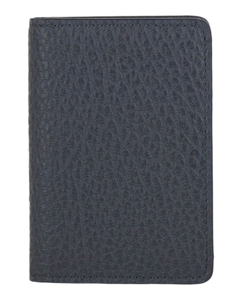 Stitched Bi-Fold Leather Card Holder Pewter