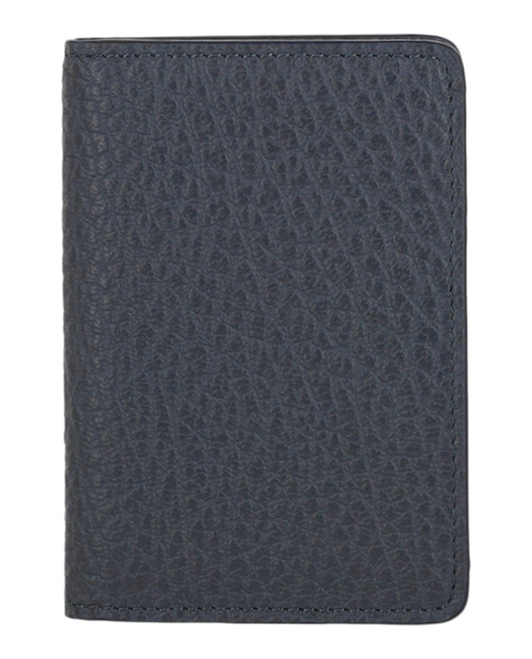 Stitched Bi-Fold Leather Card Holder Pewter