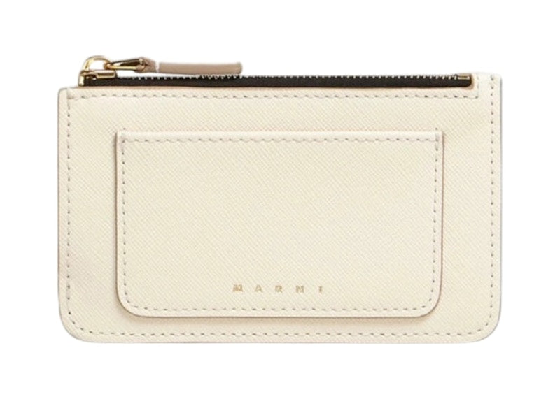 Saffiano Leather Card Case Talc Grey