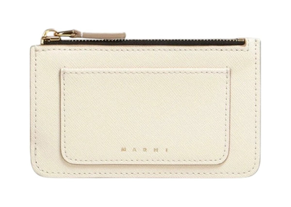 Saffiano Leather Card Case Talc Grey