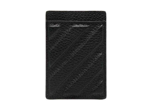 Diag-Stripe Leather Card Holder Black
