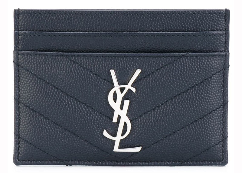 Card Case Matelasse Grain de Poudre Silver-tone Navy