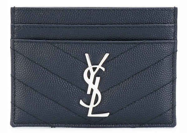 Card Case Matelasse Grain de Poudre Silver-tone Navy