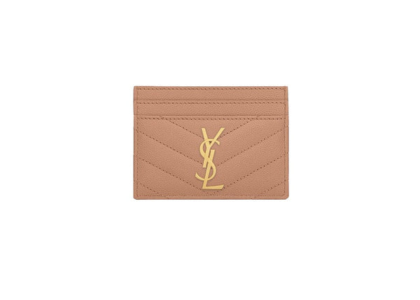 Card Holder Monogram Quilted Textured Leather Vintage Peach