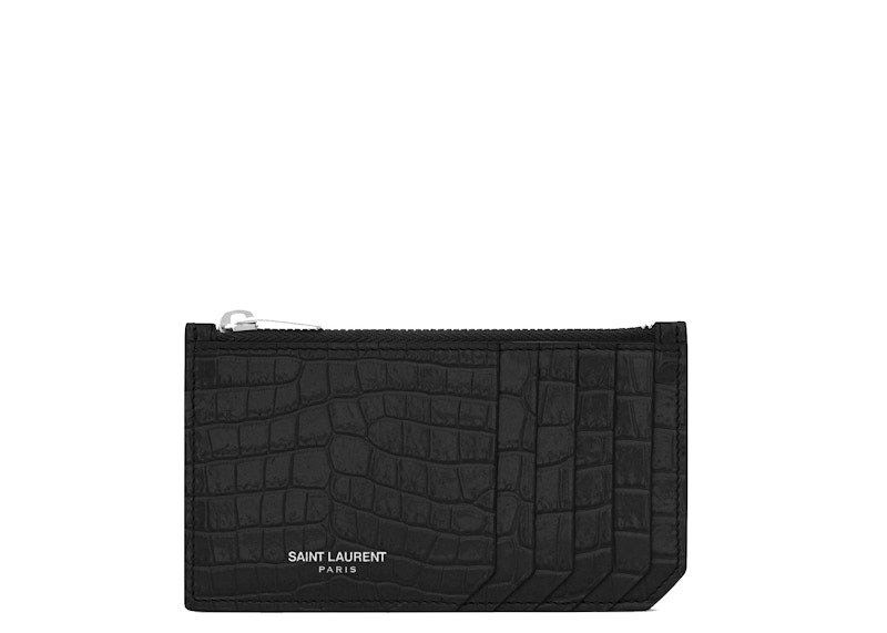 Fragments Zipped Card Case Crocodile Embossed Black